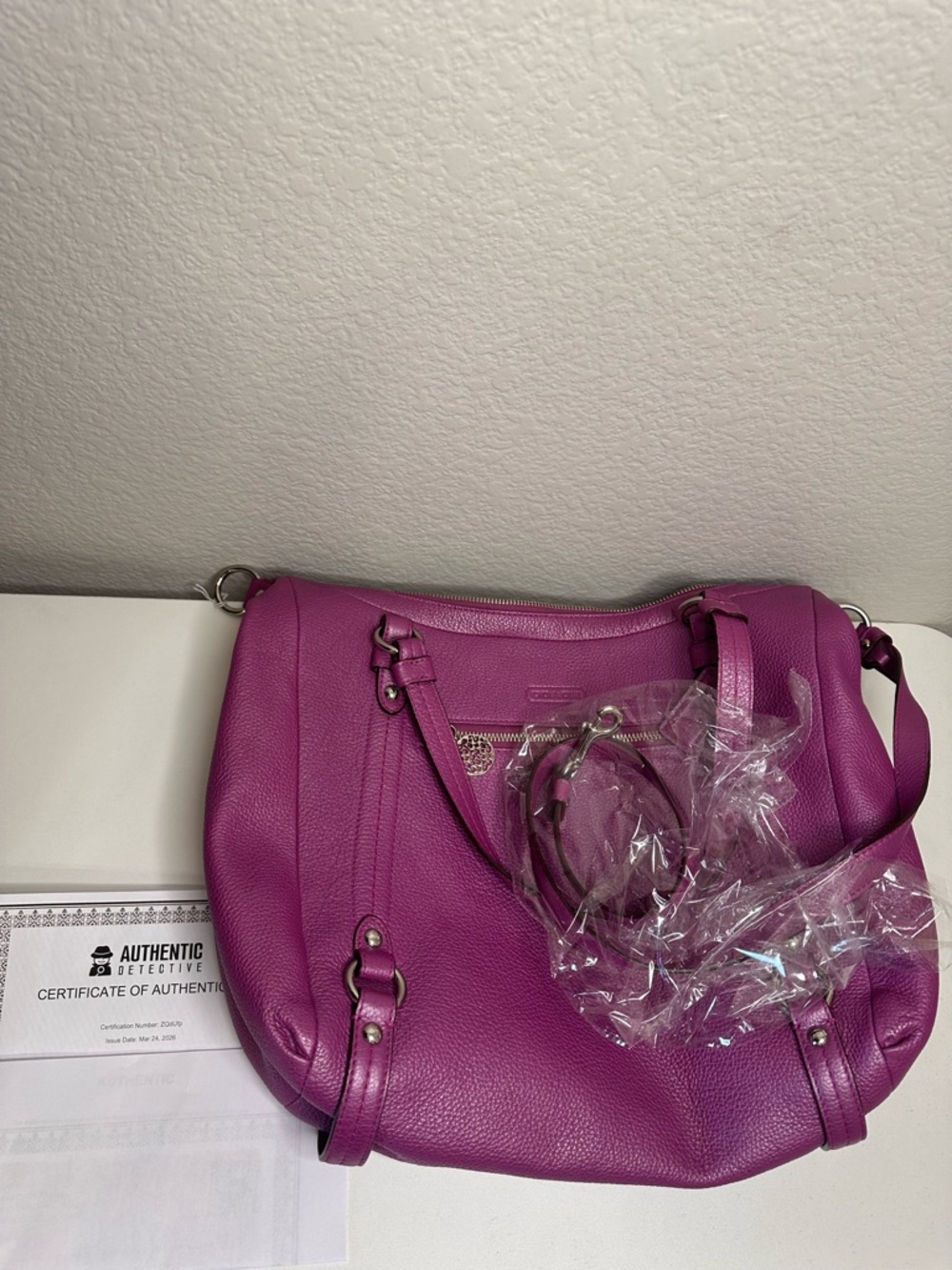 Coach Pebbled Leather Purple Alexandra Tote Purse with Hang Tag crossbody NWOT - Picture 8 of 10